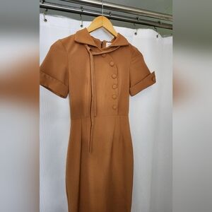 Bettie Page Tan Button-Up Dress